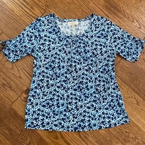 Michael Kors blue and white floral top EUC